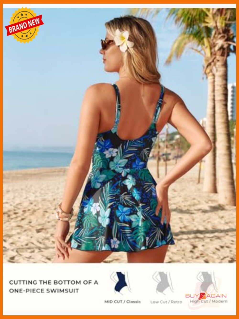 Tummy Control One Piece Swimsuit with Push Up Twist Front and Skirt - Picture 5 of 7